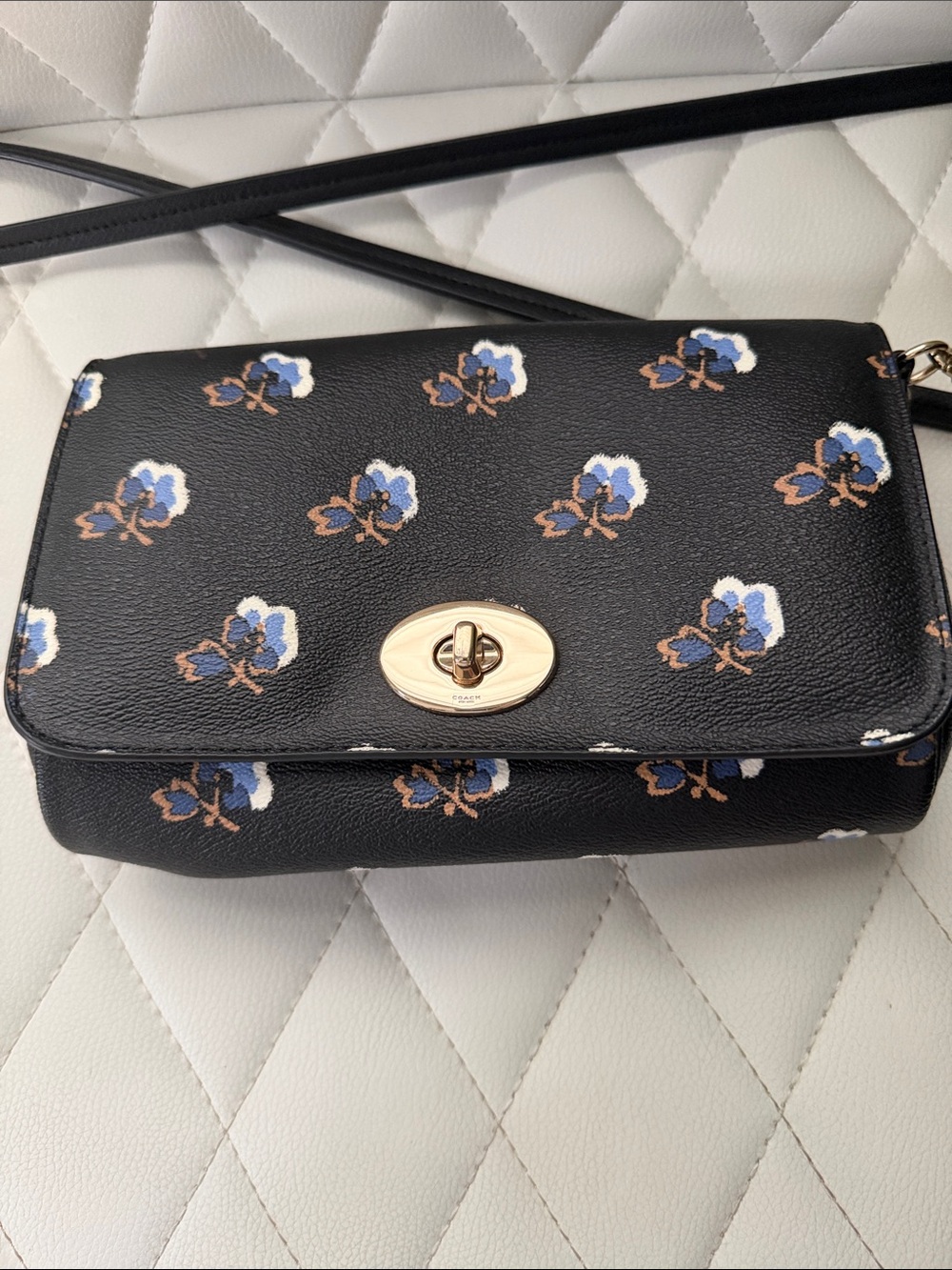 Coach Black Floral Crossbody with Gold Turnlock
